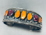 Unique Orange Shell Vintage Native American Navajo Sterling Silver Bracelet Cuff-Nativo Arts