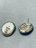 Unique Vicki Martin Vintage Native American Navajo Abalone Sterling Silver Earrings-Nativo Arts