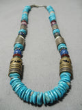 Authentic Vintage Native American Navajo Thomas Singer Turquois Gold Sterling Silver Necklace-Nativo Arts
