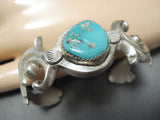 Unique Tso Vintage Native American Navajo Blue Gem Turquoise Sterling Silver Bracelet-Nativo Arts
