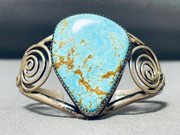 One Of The Biggest Vintage Native American Navajo #8 Turquoise Sterling Silver Bracelet-Nativo Arts