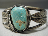 For Large Wrist Vintage Native American Navajo Royston Turquoise Leaf Sterling Silver Bracelet-Nativo Arts