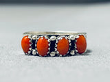 Marvelous Native American Navajo Coral Sterling Silver Ring Signed-Nativo Arts