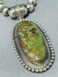 Fabulous Vintage Native American Navajo Green Turquoise Sterling Silver Necklace Signed-Nativo Arts