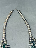 124 Gram Vintage Native American Navajo Turquoise Inlay Sterling Silver Squash Blossom Necklace-Nativo Arts