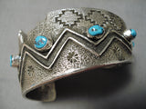 One Of Most Unique Ever Vintage Native American Navajo Pueblo Sterling Silver Turquoise Bracelet-Nativo Arts