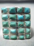 Native American Huge Vintage Navajo Turquoise Squared Inlay Sterling Silver Ring-Nativo Arts