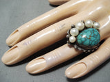Whimsical Vintage Navajo Native American Turquoise Pearl Sterling Silver Ring-Nativo Arts