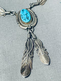 Superior Vintage Native American Navajo Morenci Turquoise Sterling Silver Necklace Signed-Nativo Arts