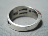 Dazzling Navajo Native American Coral Inlay Sterling Silver Ring-Nativo Arts