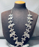 Animal Hand Carved Native American Navajo Sterling Silver Squash Blossom Necklace-Nativo Arts