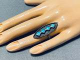 Native American Beautiful Quality Vintage Zuni Turquoise Inlay Sterling Silver Ring Old-Nativo Arts