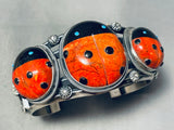 Cutest Native American Zuni Coral Turquoise Ladybug Sterling Silver Bracelet-Nativo Arts