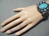Leaves Galore!! Vintage Native American Navajo Blue Diamond Turquoise Sterling Silver Bracelet-Nativo Arts