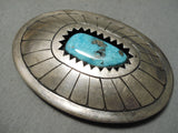 Spectacular Vintage Native American Navajo Old Kingman Turquoise Sterling Silver Buckle-Nativo Arts