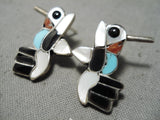 Picturesque Vintage Native American Zuni Turquoise Sterling Silver Earrings Old-Nativo Arts