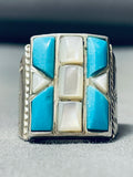 Huge Vintage Native American Navajo Turquoise Inlay Sterling Silver Ring-Nativo Arts