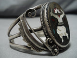 Dancing Kachina Vintage Native American Navajo Sterling Silver Royston Turquoise Bracelet Old-Nativo Arts