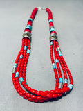 Incredible Singer Native American Navajo Sterling Silver Turquoise Coral Necklace-Nativo Arts