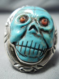 Native American Hand Carved Important Turquoise Coral Sterling Silver Ring-Nativo Arts