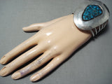One Of The Biggest Vintage Native American Navajo Morenci Turquoise Sterling Silver Bracelet-Nativo Arts
