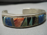 Extremely Thick Heavy!! Vintage Native American Navajo Inlay Turquoise Sterling Silver Bracelet-Nativo Arts