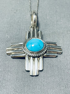 Important Rob Yelowhorse Vintage Native American Navajo Turquoise Cross Sterling Silver Necklace-Nativo Arts