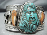 Native American One Of The Most Detailed Ever Turquoise Sterling Silver Bracelet-Nativo Arts