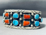 Colorful Vintage Native American Navajo Turquoise Coral Sterling Silver Bracelet-Nativo Arts