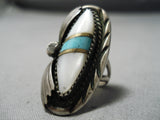 Stunning Vintage Native American Navajo Inlay Turquoise Sterling Silver Ring Old-Nativo Arts