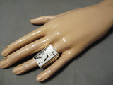 Huge Men's Native American Navajo Sterling Silver Heavy White Buffalo Turquoise Ring-Nativo Arts