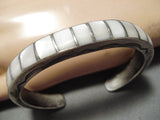 Impressive Vintage Native American Navajo Thick Pearl Sterling Silver Inlay Bracelet Old-Nativo Arts