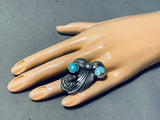 Fantastic San Felipe Signed Kingman Turquoise Sterling Silver Bear Ring-Nativo Arts