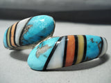 Unique Vintage Native American Navajo Turquoise Swirl Inlay Sterling Silver Bracelet-Nativo Arts