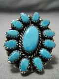 Huge Vintage Native American Navajo Carico Lake Turquoise Sterling Silver Satellite Ring-Nativo Arts