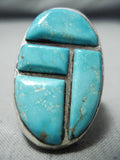Heavy Vintage Native American Navajo Blue Gem Turquoise Sterling Silver Ring-Nativo Arts