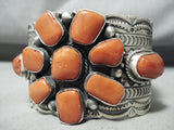 One Of The Biggest Chunkiest Native American Navajo Coral Sterling Silver Bracelet-Nativo Arts