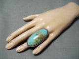 Enormous Vintage Native American Navajo Pilot Mountain Turquoise Sterling Silver Ring Old-Nativo Arts
