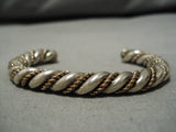 Thick Heavy Vintage Native American Navajo Two Tone Twist Sterling Silver Bracelet-Nativo Arts