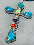 One Of The Most Unique Vintage Navajo Turquoise Cross Sterling Silver Necklace-Nativo Arts