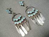 Fab Vintage Native American Zuni Turquoise Sterling Silver Chandelier Earrings-Nativo Arts