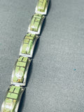 Gorgeous Native American Navajo Gaspeite Sterling Silver Link Bracelet Signed Ann Curley-Nativo Arts