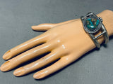 Heavy Thick Vintage Native American Navajo Gilber Turquoise Sterling Silver Bracelet-Nativo Arts