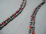 Native American Wrap Around Twice Santo Domingo Coral Sterling Silver Long Necklace-Nativo Arts