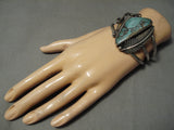 Museum Vintage Native American Navajo Green Turquoise Sterling Silver Leaf Bracelet Old-Nativo Arts