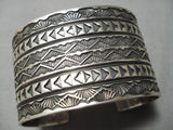 Detailed Huge Heavy Vintage Native American Navajo Sterling Silver Wide Bracelet Cuff-Nativo Arts