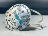 Love Of Bluejays Native American Navajo Turquoise Coral Sterling Silver Inlay Bracelet-Nativo Arts