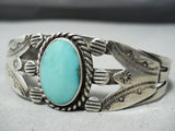 Early Vintage Native American Navajo Turquoise Sterling Silver Flank Bracelet Old-Nativo Arts