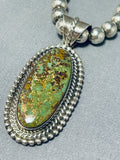 Fabulous Vintage Native American Navajo Green Turquoise Sterling Silver Necklace Signed-Nativo Arts