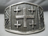 Christian Cross Heavy Native American Navajo Stanly Yazzie Sterling Silver Bracelet-Nativo Arts